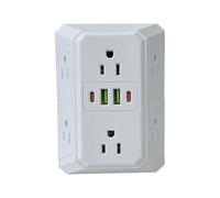 Electrical Wall Tap, Rotating Three Sided Station, Integrated Phone Holder, Universal Voltage Connector, Compact Office Hardware, Portable Tech Charging Block for Bedroom Apartment