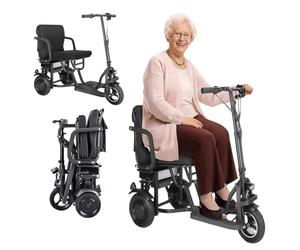 Electrically Powered Wheelchair, 3-Wheeled Mobility Scooter, Foldable Electric Mobility Scooter, Easy-to-Use Control Panel, 120Kg Load Capacity, Compact and Portable for Travel 12A