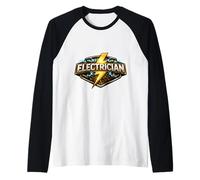 Electrician Badge Bolt Lightning Electrical Wiring Sparks Raglan Baseball Tee