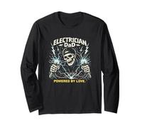 Electrician Dad Skull Lightning Powered by Love Long Sleeve T-Shirt