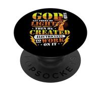 Electrician Humor God Said Let There Be Light Electrician PopSockets Adhesive PopGrip