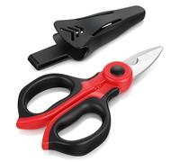 Electrician Scissors 6 Inch Stainless Steel Heavy Duty Wire Shears Serrated Notch Blade with Protective Case for Crimping Aluminium Copper Soft Cable Line Strip Fiber Optic Cable