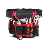 Electrician Tool Bag, Waterproof Tool Bag, Professional Universal Bag for Tools and Accessories, Tool Belt for Garden Tools, Various Compartments and Pockets (Red)