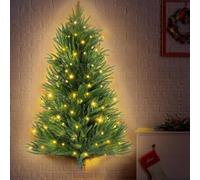 ElectricWise 3FT Wall Hanging Christmas Tree with Led Lights, Pre lit Norfolk Pine Artificial Flat Wall Christmas Tree for Apartment, Cat Owners Xmas Decor