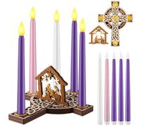 ElectricWise Christmas Advent Wreath Candle Holder with 5 Pcs Flameless Advent Candle, Wood Cross Shaped Nativity Scene Candlestick with Celtic Knot for Christmas Home Church Table Centerpiece Decor