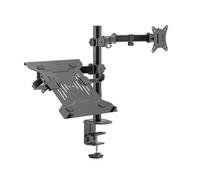 electriQ Adjustable Monitor Arm with Laptop Tray - Fits 17" to 32" Screens, 9kg Capacity, Full Motion Desk Mount with VESA Compatibility