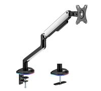 electriQ Gaming Single Monitor Arm with RGB Lighting, Adjustable Desk Mount for 17-32” Screens, Full Motion Tilt Swivel Rotation, VESA 75x75/100x100, Heavy-Duty with Cable Management - Black & White