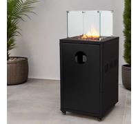 electriQ Glass Flame Gas Patio Heater With Glass Stones - Black