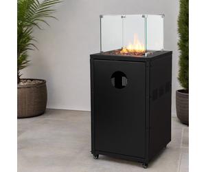 electriQ Glass Flame Gas Patio Heater With Glass Stones - Black