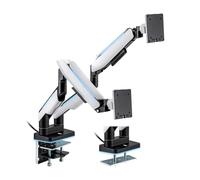 Electriq Premium Gaming Dual Monitor Arms with RGB Lighting - Adjustable Desk Mount for 17-35” Screens, Full Motion Tilt Swivel Rotation, VESA 75x75/100x100, Cable Management - Matte Black & White