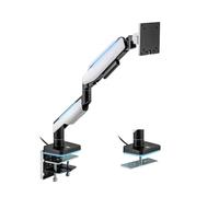 electriQ Premium Gaming Single Monitor Arm with RGB Lighting - Adjustable Desk Mount for 17-49” Monitors, Full Motion Tilt Swivel Rotation, VESA 75x75/100x100, Cable Management - Matte Black & White