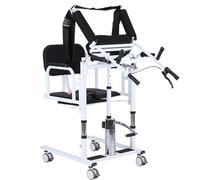 Electro Hydraulic Patient Lift Transfer Chair for Home, Transfer Chair Patient Lift Device, Portable Bedside Commode Wheelchair Transfer Aid for Elderly, Adjustable Height, 180°Split Seat (Black, A)