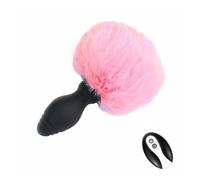 Electro-Stimulation Vibrating Silicone Butt Plug with Sweet Pink Bunny Tail 10 Modes of Vibration and 10 Modes of Electric with Remote Control Butt Plug Sex Toys