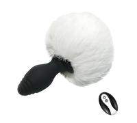 Electro-Stimulation Vibrating Silicone Butt Plug with Sweet White Bunny Tail 10 Modes of Vibration and 10 Modes of Electric with Remote Control Butt Plug Sex Toys
