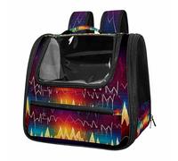 Electrocardiogram Heart Beat Colorful Pattern Breathable Cat Carrier Backpack - Lightweight Pet Travel Bag for Kitties, Small Dogs & Puppies | Airline-Approved, Anti-Escape Design