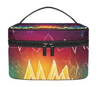 Electrocardiogram Heart Beat Colorful Pattern Double-Layer Waterproof Cosmetic Bag Portable Travel Toiletry Organizer with Pockets for Makeup Accessories