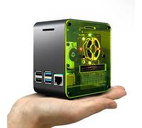 ElectroCookie Raspberry Pi 4 Case, Aluminum Mini Tower Case with Cooling Fan and Color Changing Ambient Light (Black Neon)