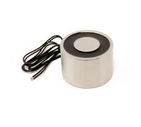 Electromagnet with 6mm Mounting Hole for Door and Hatch Mechanisms, Automated Assembly Lines, Robotics, Lifting and Handling Ferrous Materials - 76.2mm dia x 50.8mm thick - 226kg Pull - 12V DC/12W
