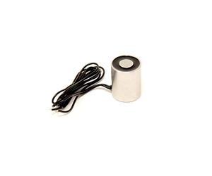 Electromagnet with 5mm Mounting Hole for Door and Hatch Mechanisms, Automated Assembly Lines, Robotics, Lifting and Handling Ferrous Materials - 25.4mm dia x 31.75mm thick - 9.1kg Pull - 12V DC/2.4W