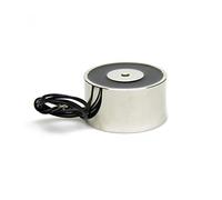Electromagnet with M5 Mounting Hole for Door and Hatch Mechanisms, Automated Assembly Lines, Robotics, Lifting and Handling Ferrous Materials - 50mm dia x 27mm thick - 50kg Pull - 10W/0.45A