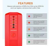 Electromagnetic Radiation Tester for - EMF Gaussmeter Detector for Magnetic Field Measurement, 5-Level LED Indicator, Compact 167x65x37mm Design for Business &(Red)