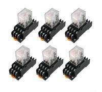 Electromagnetic Relay Kit, 6Pcs AC 110V 120V 4PDT Coil With Socket 35Mm DIN Rail Mount For Industrial Control Power Switch Device