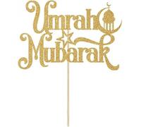 Electrones - Umrah Mubarak Large Gold Glitter Cake Topper Islamic Party Decoration for Celebrations Elegant Mubarak Cake Topper & Decorations for Muslim Events, Gifts, and Special Parties
