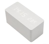 Electronic Alarm Clock with Wireless Charging Function, Wooden Case, LED Display for Time, Temperature, Date, 3 Alarm Settings, USB or 4 AAA Battery Operation, for Home, Office Decor(C)