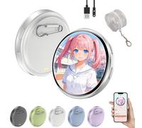 Electronic Badge Digital Display Pin, Pixel Badge Pin Digital with 1.8'' IPS Touch Screen with Photo & Gif Displays, Bluetooth App Control for Bag, Keychain, ID Tag, Anime, Star, Cosplay (Silver)