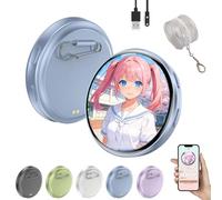 Electronic Badge Digital Display Pin, Pixel Badge Pin Digital with 1.8'' IPS Touch Screen with Photo & Gif Displays, Bluetooth App Control for Bag, Keychain, ID Tag, Anime, Star, Cosplay (Blue)