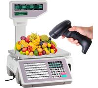 Electronic Barcode Scale, Commercial Label Printing Weighing Scale with Double-Sided LCD Display, 30kg Capacity for Supermarkets and Convenience Stores