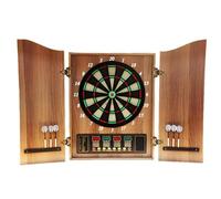 Electronic Cabinet Dartboard Set with LED Display and Automatic Scoring - Includes 12 Darts and 88 Soft Tips - Wooden Cabinet Doors - Perfect for Family Game Rooms
