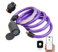 Electronic Cable Lock eLinkSmart Bicycle Lock Fingerprint Bluetooth App 150cm Long Keyless Steel Cable Lock for Electric Bike Scooter Motorcycle Door Waterproof Purple