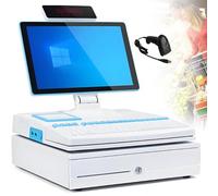 Electronic Cash Register,15.6'' LED Touch Screen, POS Terminal Terminal Machine with Handheld Scanner 101 Keys Cash Register Keyboard, 58mm Thermal Printer, Cash Drawer Dual screen White-SingleScreen