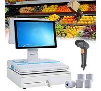 Electronic Cash Register Cash Drawer Heavy Duty 15.6-Inch Dual Touch Screen Keyboard 58mm Thermal Printer for Small Business Retail Restaurant