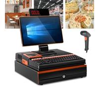 Electronic Cash Register POS System with 15.6'' Touch Screen, 101 Keys Keyboard, Handheld Scanner, 58mm Thermal Printer, Cash Drawer - Compact Business Solution