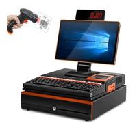 Electronic Cash Register POS Terminal, 15.6'' LED Touch Screen, Handheld Scanner and Cash Drawer, 101 Keys Keyboard, 58mm Thermal Printer single screen
