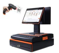 Electronic Cash Register POS Terminal, 15.6'' LED Touch Screen, Handheld Scanner and Cash Drawer, 101 Keys Keyboard, 58mm Thermal Printer Dual screen