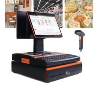 Electronic Cash Register POS Terminal with 15.6" LED Touch Screen, Win10 System &101 Keys Keyboard, The POS Systems for Retail with Handheld Scanner Dual screen