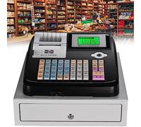 Electronic Cash Register,Smart Tills w/Removable Cash Tray&Thermal Printer,for Small Businesses,48 Keys Full English Keyboard (Black )