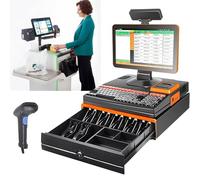 Electronic Cash Register with 15.6'' LED Touch Screen, POS Terminal, Handheld Scanner, 101 Keys Keyboard, 58mm Thermal Printer, Cash Drawer, Dual Screen