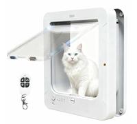 Electronic Cat Door, Microchip Smart Pet Door Flap with 2 Collar Keys and Remote, 4 Way Locking, Automatic Unlocking, Opening Size: 7 7/8" X 7 1/2", for Pets Up To 25 Lbs white