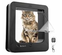 Electronic Cat Door, Microchip Smart Pet Door Flap with 2 Collar Keys and Remote, 4 Way Locking, Automatic Unlocking, Opening Size: 7 7/8" X 7 1/2", for Pets Up To 25 Lbs black