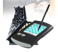 Electronic Chess Game with Foldable Magnetic Board, 220 Classic Games, Multi-level AI, LCD Display, Portable Single Player Entertainment