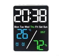 Electronic clock featuring multifunctional display including temperature, humidity, day, date and daylight saving time for home or office (/ Tricolor+White)