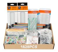 Electronic Component Kit, 1628 Pcs DIY Electronics Kit with LED Diodes, Diodes, Metal Film Resistors, Electrolytic Capacitor, Transistors, Ceramic Capacitors, Dupont Wire, PCB Board, Breadboard