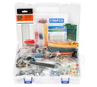 Electronic Component Kit, 1780 Pcs DIY Electronics Kit with Resistors,Capacitor,LED Diodes,Transistors,Dupont Wire,Breadboard,PCB,Potentiometer,Triode,IC,Crystal Oscillator,Buzzer,Switch,Motor,Speaker