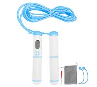 Electronic Counting Skipping Rope, Wireless Jumping Rope with Magnetic Sensor, HD Display for Weight Laps Time Calories, ABS+Silicone Handles, Steel Wire Rope, for Home Gym Fitness (White Blue)