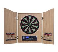 Electronic Dart Board Cabinet Set with LED Display Wooden Dart Board Soft Darts with Automatic Score Calculation Electronic 27 Games and 243 Variations Darts Games for Party Game Wood