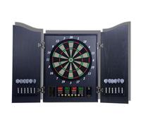 Electronic Dart Board Cabinet Set with LED Display Wooden Dart Board Soft Darts with Automatic Score Calculation Electronic 27 Games and 243 Variations Darts Games for Party Game Black